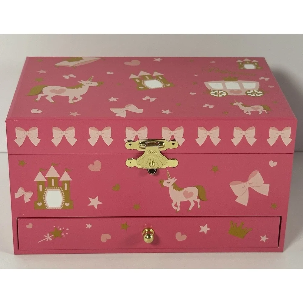 Princess Unicorn Musical Jewelry Box Pink Ballerina Mirror Drawer Girls